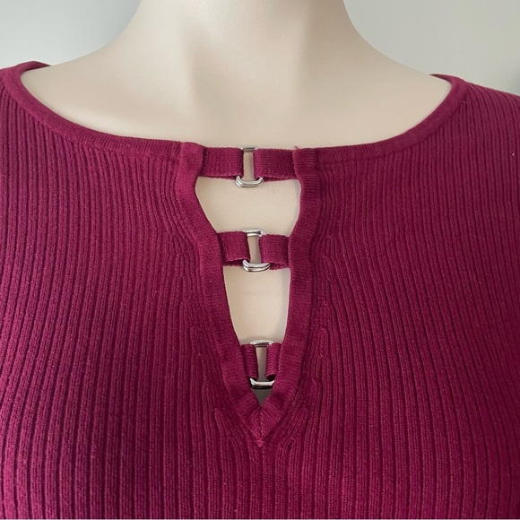 Addition Elle Ribbed Keyhole Front Knit Scoop Neck Sweater Burgundy Plus Size 4X - Picture 7 of 10